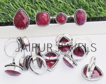 Simulated Ruby Gemstone Rings / Handmade Jewelry / Wholesale Jewelry / Jewery for Gift / 925 Sterling Silver Plated Jewelry