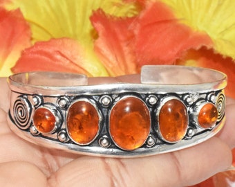 Amber Bangle with silver Amber Cuff Bangle in Silver Frame 925 925