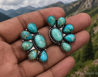 Mohave Turquoise In Cluster Earrings Lot: 925 Sterling Silver Plated, Earring Lot