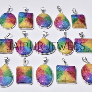 Natürlicher Regenbogen Scheibe Achat Edelstein Lünette Anhänger / Handgemachter Schmuck / Großhandel Schmuck / 925 Sterling Silber Schmuck