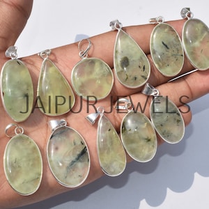 Natural Prehnite Gemstone Bezel Pendant / Handmade Jewelry / Wholesale Jewelry / Jewelry for Gift / 925 Sterling Silver Plated Jewelry