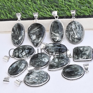 Natural Seraphinite Gemstone Pendant / Handmade Jewelry / Wholesale Jewelry / Jewelry for Gift / 925 Sterling Silver Plated Jewelry