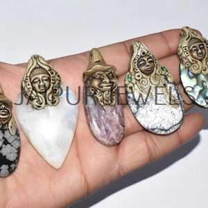 Natural Clay Mix Gemstone Pendant / Handmade Jewelry / Wholesale Jewelry / 925 Sterling Silver Plated Jewelry