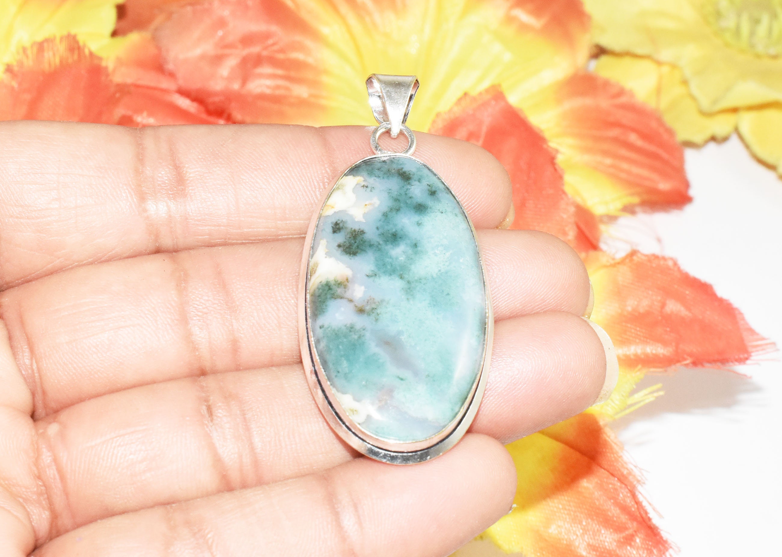 Natural Green Moss Agate Pendant / Gemstone Pendant / Ethnic | Etsy