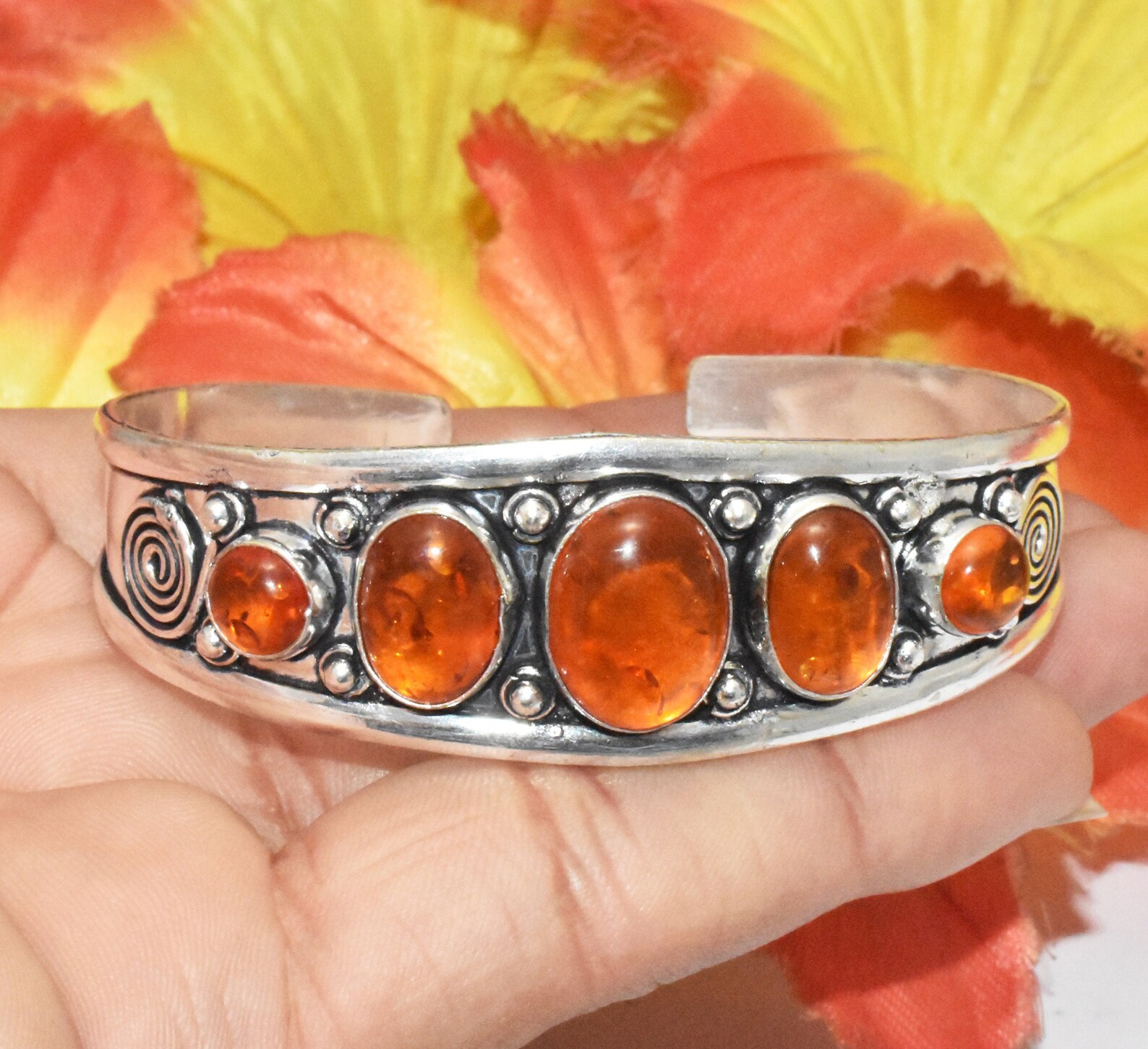 Beautiful Amber Gemstone Cuff Bracelet / Adjustable Cuff Etsy