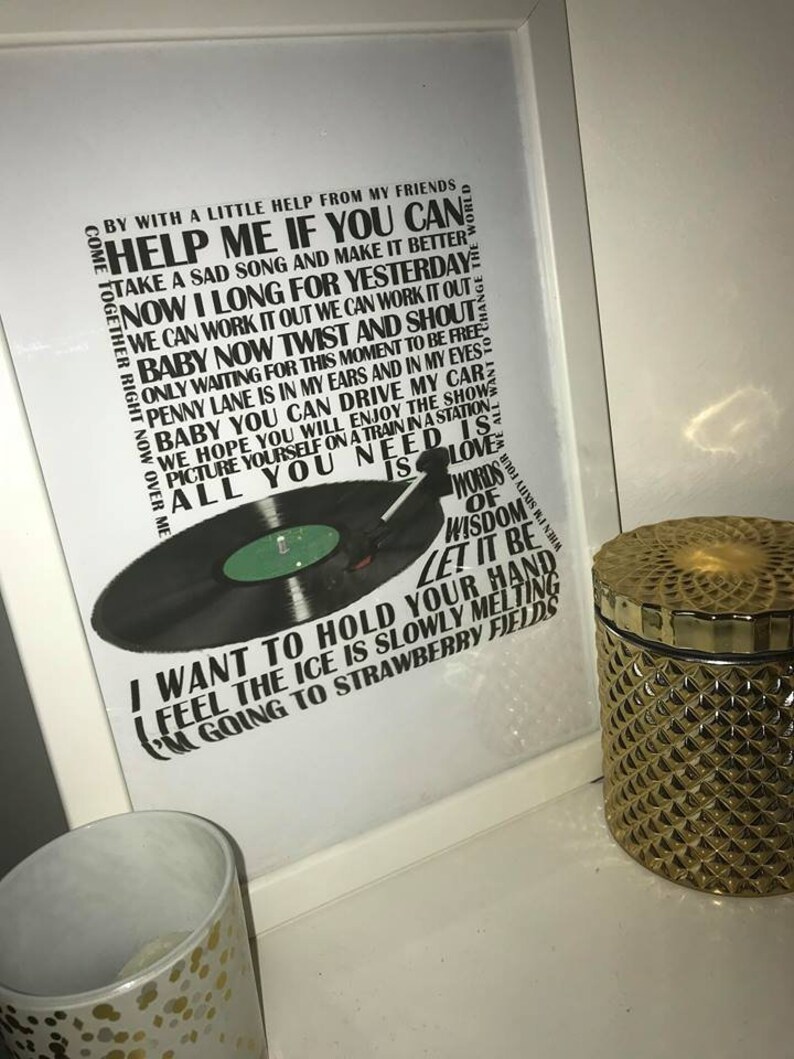 Beatles Lyric Poster Etsy