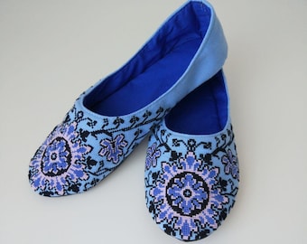 Handmade Embroidered Cotton Ballet Slippers: Lightweight Travel Shoes