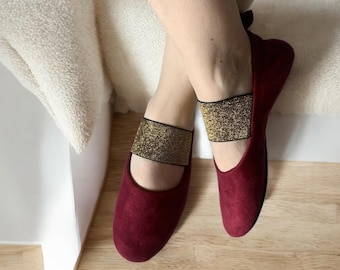 Handmade Burgundy Vegan Suede Slippers: Ballet Flats for dancing