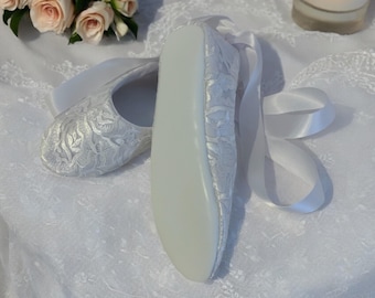 Wedding ballet slippers Handmade white, House elegant slippers, Light weight travel slippers   Elegant Dance Slipper, Gift for the gerl