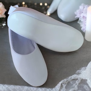 Handmade White Satin Ballet Slippers: Elegant Wedding Dance Shoes