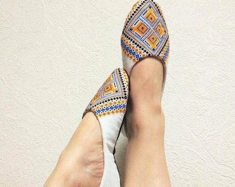 Handmade Cotton Ballet Slippers: Embroidered Travel Shoes