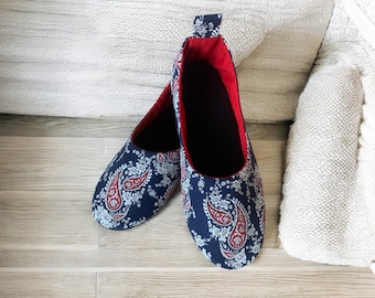 Handmade Cotton Ballet Slippers: Floral Travel Shoes