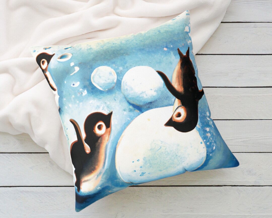 Playful Penguin Pillow, Cute Penguin Decor Pillow, Penguin Nursery Pillow, Penguin Pillow