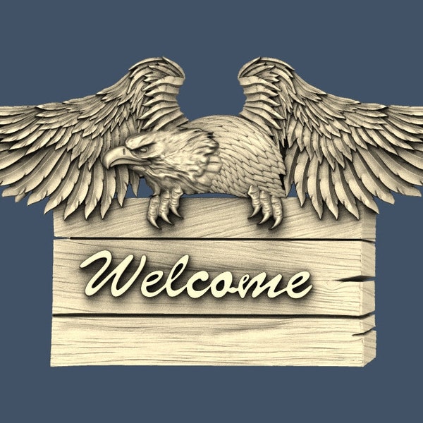 Welcome Sign Eagle Bird Animal 3D STL Model CNC Router Engraver Artcam Aspire CNC files Wood Art Wall Decor VCarve Relief