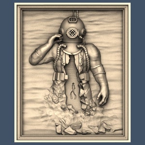Diver Sea Ocean STL Model CNC Router Engraver Artcam Aspire CNC files Wood Art Wall Decor VCarve Relief Woodworking