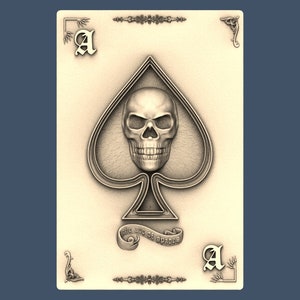 Skull The Ace of Spades STL Model CNC Router Engraver Artcam Aspire CNC files Wood Art Wall Decor VCarve Relief Cut3d Woodworking