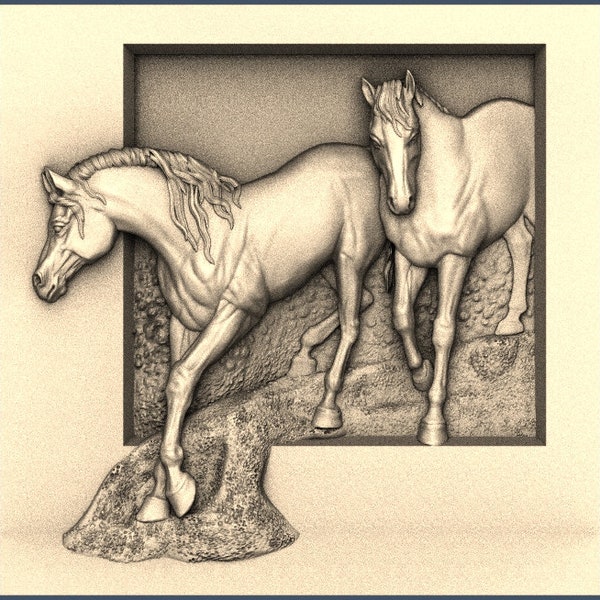 Horse Freedom Animal 3D STL Model CNC Router Engraver Artcam Aspire CNC files Wood Art Wall Decor VCarve Relief