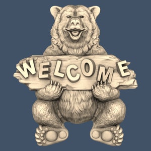 Bear Grizzly animal Welcome Sign STL Model CNC Router Engraver Artcam Aspire CNC files Wood Art Wall Decor VCarve Cut3D Relief