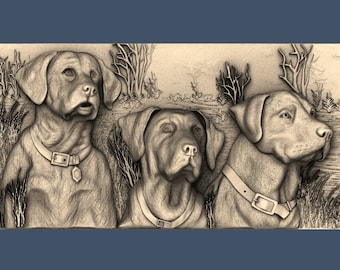 Hunting Dogs CNC STL Model, Wood Carving Art
