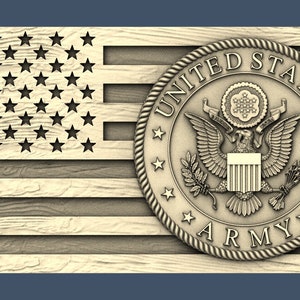 Us Army American Army Sign American Flag 3D STL Model CNC Router Engraver Artcam Aspire CNC files Wood Wall Decor VCarve Relief Woodworking
