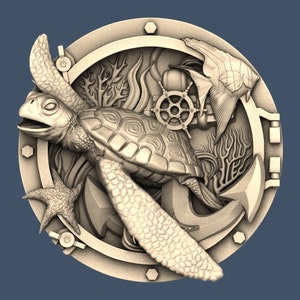 Sea Turtle Animal Freedom Ocean STL Model CNC Router Engraver Artcam Aspire CNC files Wood Art Wall Decor VCarve Relief