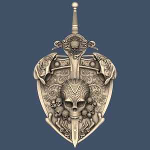 Skull Shield sword Viking Odin 3D STL Model CNC Router Engraver Artcam Aspire CNC files Wood Art Wall Decor VCarve Cut3D