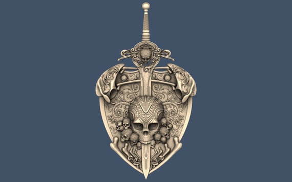 Skull Shield Sword Viking Odin 3D Model, CNC Router Engraver File