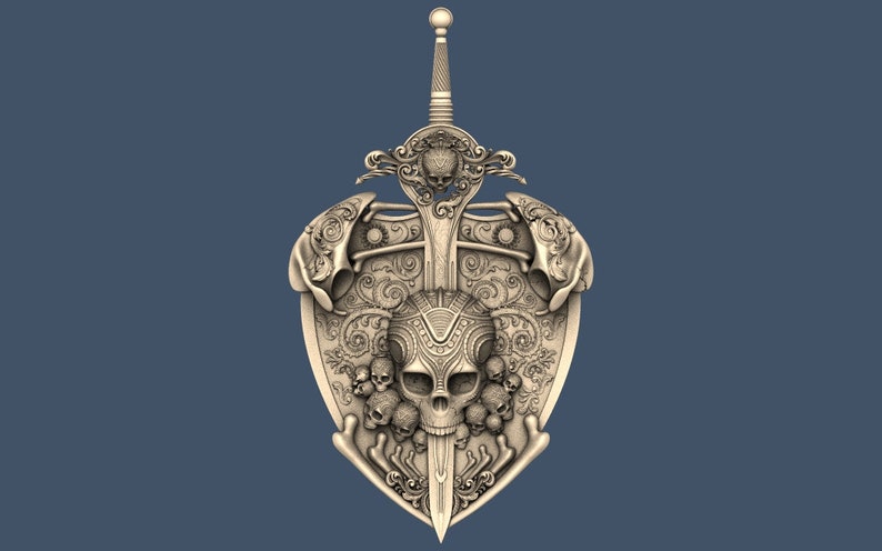 Skull, Shield, sword, Viking, Odin, 3D STL Model, CNC Router Engraver, Artcam, Aspire, CNC files, Wood, Art, Wall Decor, VCarve, Cut3D