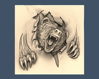 Grizzly Bear Relief STL Model, CNC Router Carving File