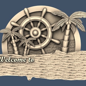 Welcome Sign Palm Beach Sea Vacation 3D STL Model CNC Router Engraver Artcam Aspire CNC files Wood Art Wall Decor VCarve
