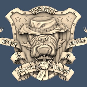 Bulldog Dog Once Marine a Marine Always STL Model CNC Router Engraver Artcam Aspire CNC files Wood Art Wall Decor VCarve