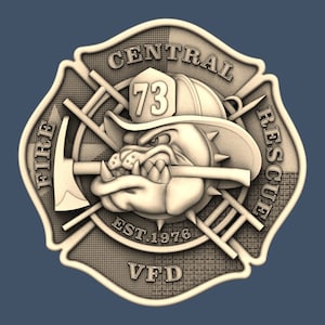 Firefighter Bulldog Fire Rescue STL Model Sign CNC Router Engraver Artcam Aspire CNC files Wood Art Wall Decor VCarve Relief Woodworking