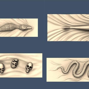 4 pcs Crocodile Shark Skull Snake Swimming Animal STL Model CNC Router Engraver Artcam Aspire CNC files Wood Art Wall Decor VCarve Relief