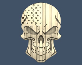 Skull American Flag 3D STL Model CNC Router Engraver Artcam Aspire CNC files Wood Art Wall Decor VCarve Cut3D Relief