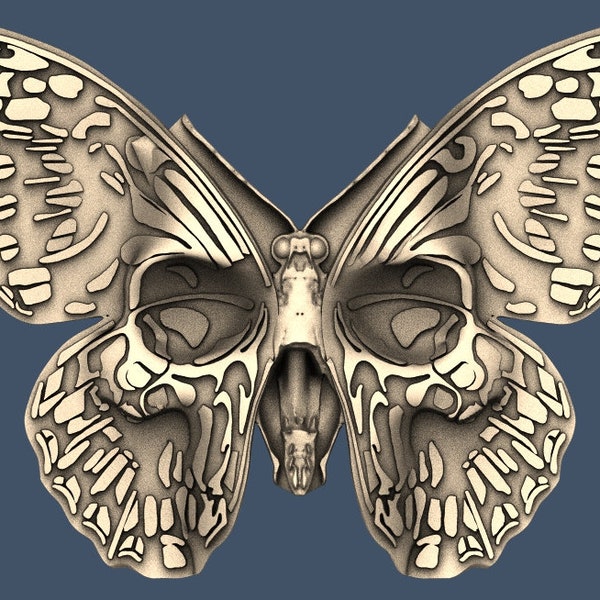 Skull Butterfly Animal 3D STL Model CNC Router Engraver Artcam Aspire CNC files Wood Art Wall Decor VCarve Cut3D Relief