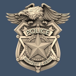 American Eagle Police Protect and Serve Badge STL Model CNC Router Engraver Artcam Aspire CNC files Wood Art Wall Decor VCarve