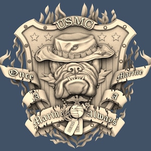 Bulldog Dog Once Marine a Marine Always STL Model CNC Router Engraver Artcam Aspire CNC files Wood Art Wall Decor VCarve Woodworking