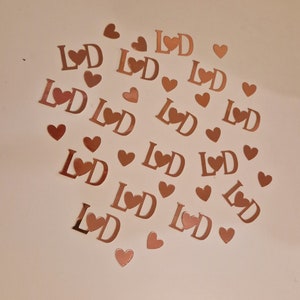 Wedding/Engagement Party Table confetti, Personalised Initial Table Confetti ,50 pieces 25 initials and 25 hearts pieces Mirror Rose Gold