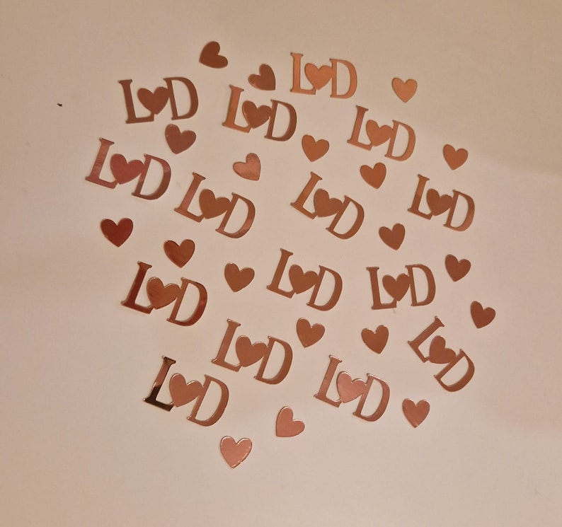 Wedding/Engagement Party Table confetti, Personalised Initial Table Confetti ,50 pieces 25 initials and 25 hearts pieces Mirror Rose Gold