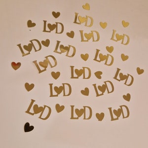 Wedding/Engagement Party Table confetti, Personalised Initial Table Confetti ,50 pieces 25 initials and 25 hearts pieces Mirror Gold