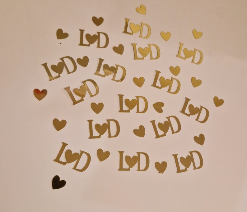 Wedding/Engagement Party Table confetti, Personalised Initial Table Confetti ,50 pieces 25 initials and 25 hearts pieces Mirror Gold