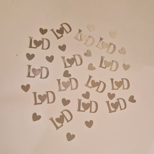 Wedding/Engagement Party Table confetti, Personalised Initial Table Confetti ,50 pieces 25 initials and 25 hearts pieces Mirror Silver