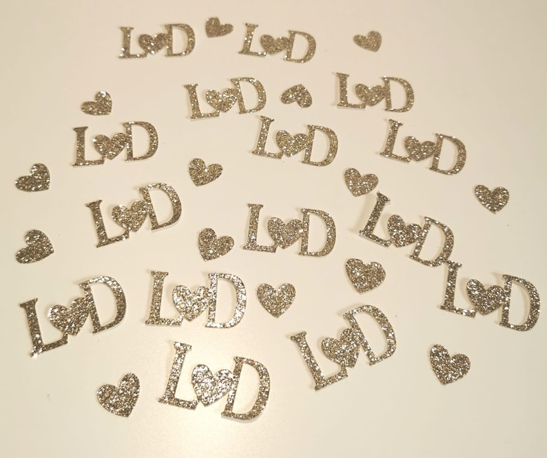 Wedding\/Engagement Party Table confetti, Personalised Initial Table Confetti ,50 pieces (25 initials and 25 hearts pieces)