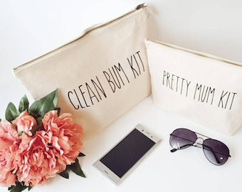 Clean bum kit, pretty mum kit, personalised makeup bag, mum to be bag, hospital bag, gift set, makeup bag, baby toiletries, toiletries bag