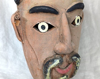 Vintage 60s MEXICAN Terracotta Handmade Dual Face Planter FOLK ART Pottery