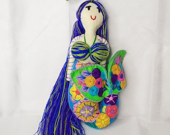 10" Mexican Handmade Stuffed Embroidered Vibrant Mermaid Sirena Felt Plush