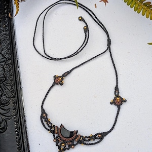 Gothic macrame jewelry, gothic macrame, gothic choker, handmade jewelry, witchy jewelry, Obsidian Ceres Adjustable Choker