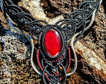 Micro Macrame Blood Drop Choker, Gothic Vampire Jewelry