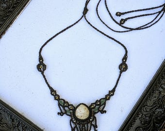 Gothic Macrame Choker: Shell Cordelia Necklace, Witchy Oddity Jewelry