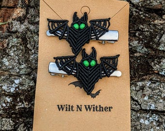 Handmade Macrame Bat Hair Clips